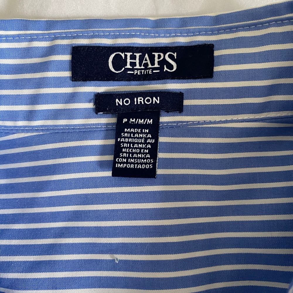 CHAPS no iron button down shirt, petite medium, slimming fit, striped (NWT) - Picture 6 of 15